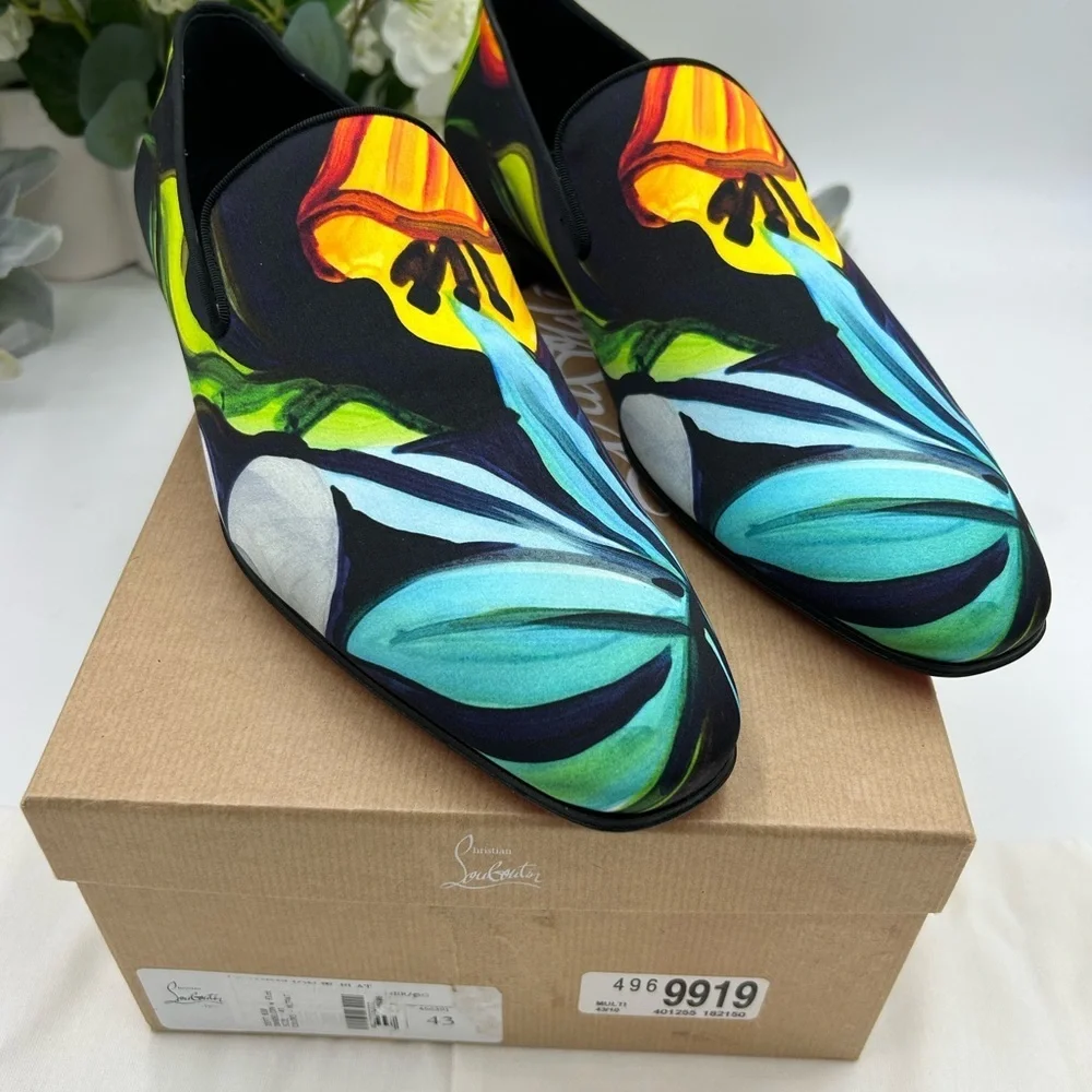 Men's Christian Louboutin, dandy, chick satin loafers multicolor floral size 43